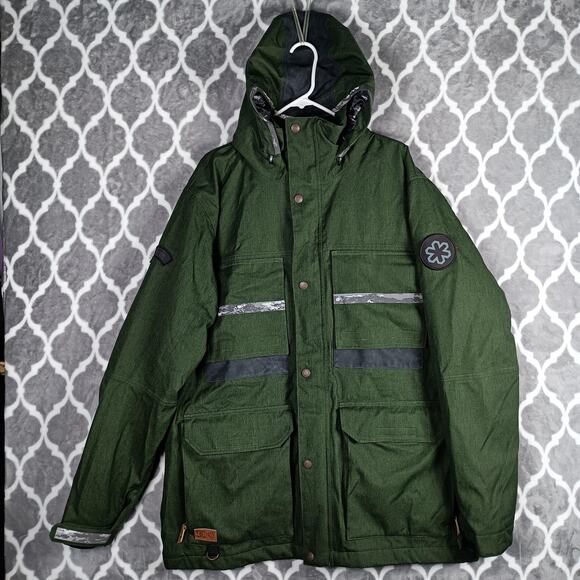 DC Snowboard Jacket Men 2XL Green Hooded 20K Waterproof Powder Skirt - Picture 1 of 16